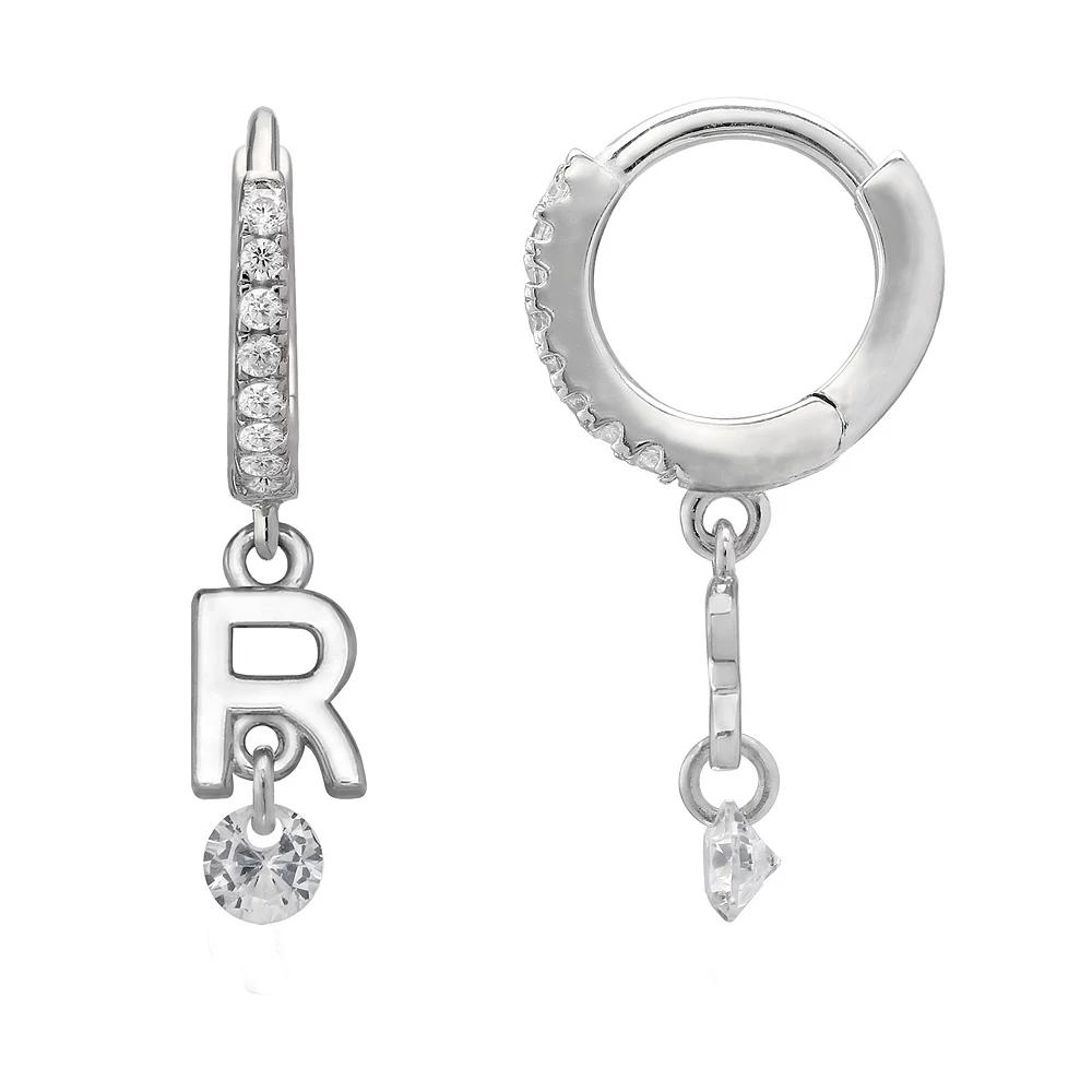 PRIMROSE Sterling Silver Initial Huggie Hoop Drop Earrings, Women's, Sterling Silver U Product Image