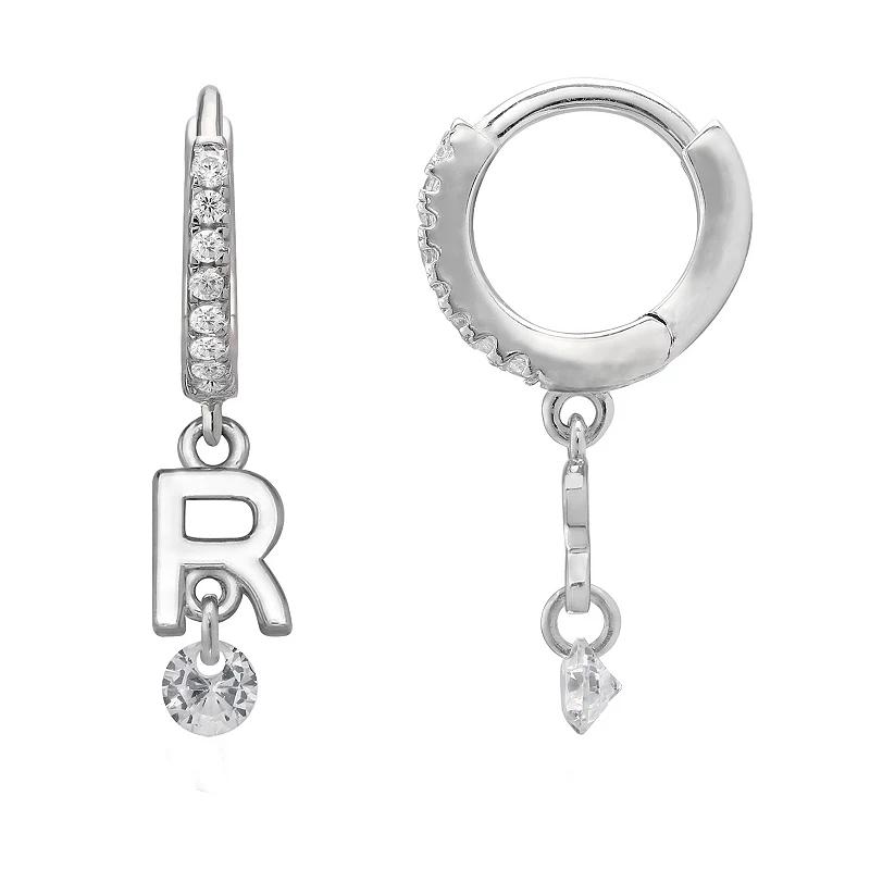 PRIMROSE Sterling Silver Initial Huggie Hoop Drop Earrings, Women's, Sterling Silver U Product Image