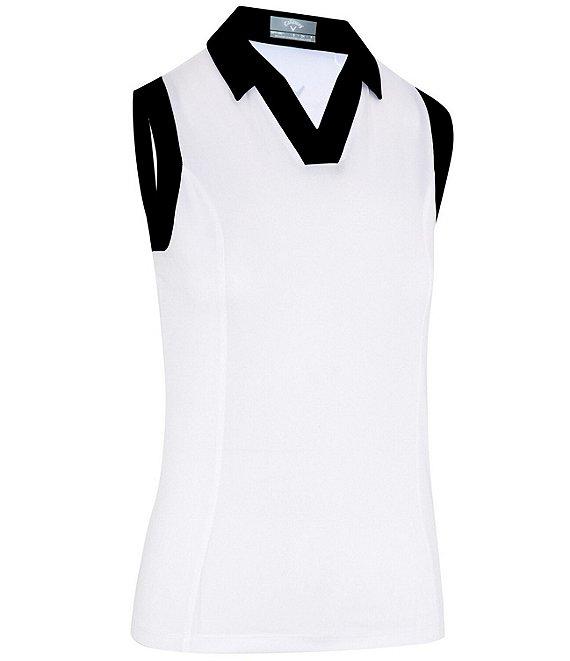Callaway Color Block Stretch Jersey V-Neck Sleeveless Golf Polo Shirt Product Image