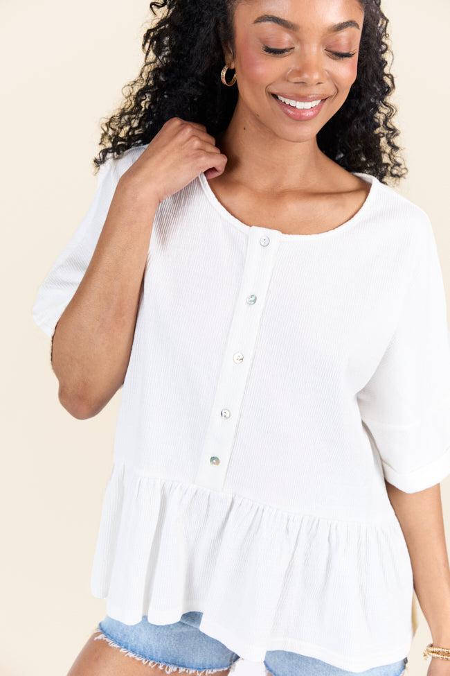 Caught In The Moment Ivory Textured Knit Henley Tee FINAL SALE Product Image