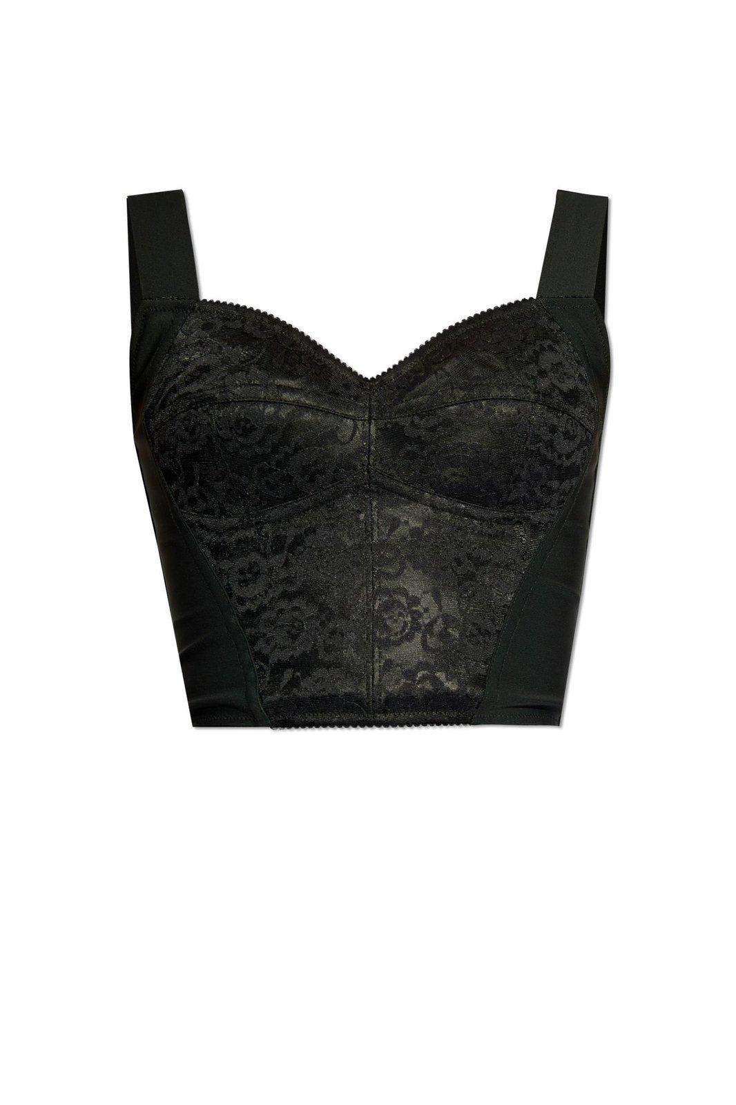DOLCE & GABBANA Jacquard And Lace Sheath Corsetry Bustier In Black Product Image