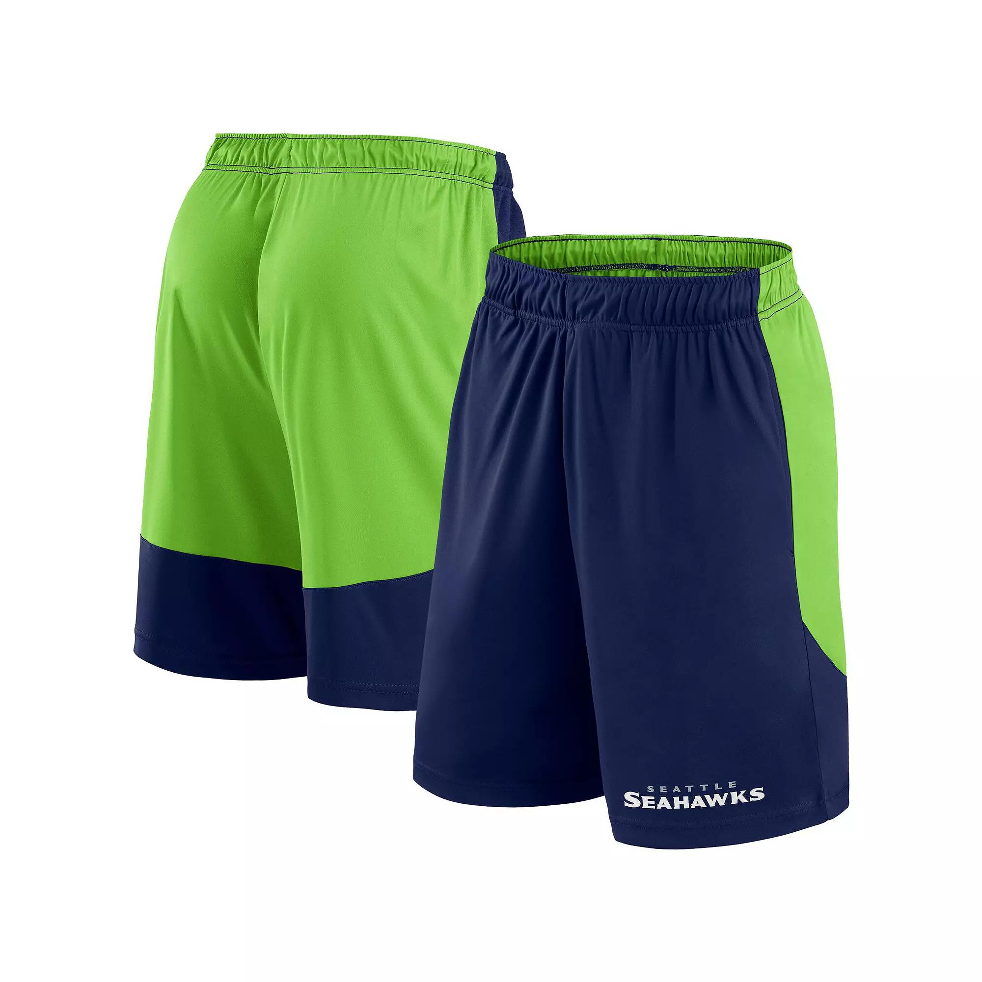 Men's Fanatics College Navy/Neon Green Seattle Seahawks Big & Tall Launch Shorts, Size: 2XB, Team Product Image