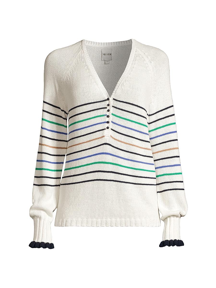 Womens Maritime Striped V-Neck Sweater Product Image