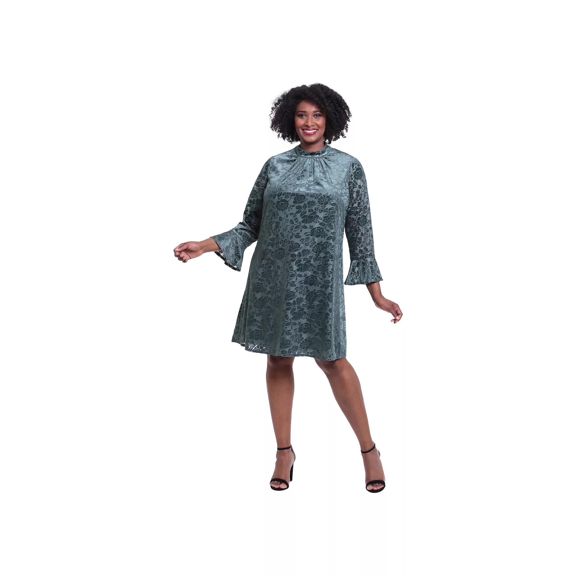 Plus Size London Times Mockneck Bell Sleeve Trapeze Dress, Women's, Size: 18 W, Green Product Image