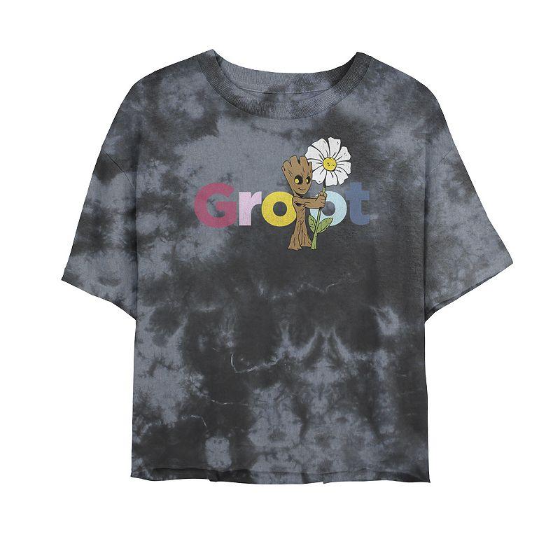 Juniors' Marvel Guardians Of The Galaxy Groot Flower Tee, Girl's, Size: Medium, Black Grey Product Image