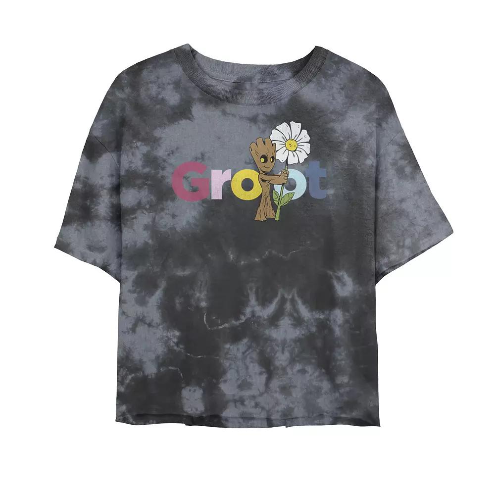 Juniors' Marvel Guardians Of The Galaxy Groot Flower Tee, Girl's, Size: Medium, Black Grey Product Image