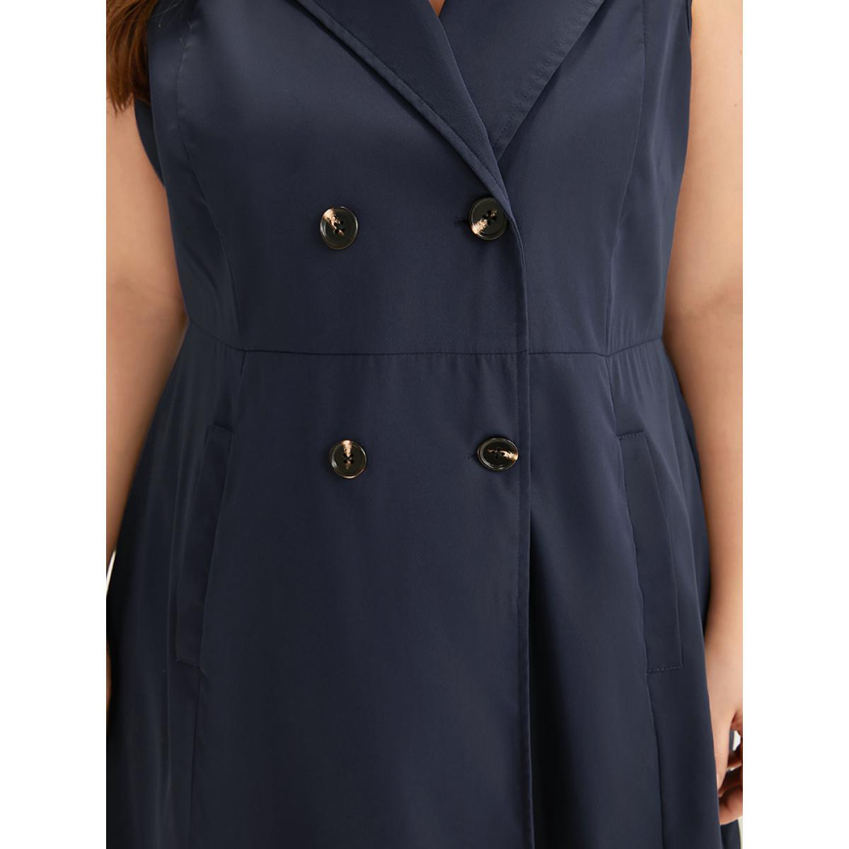 Plus Size Plain Pocket Button Through Suit Collar Coat Women DarkBlue Casual Plain Ladies Dailywear Winter Coats BloomChic 28/5X Product Image