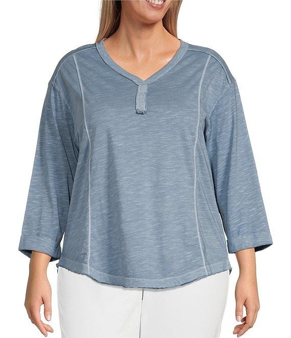 Westbound Plus Size Rolled 3/4 Sleeve Faux Henley Top Product Image