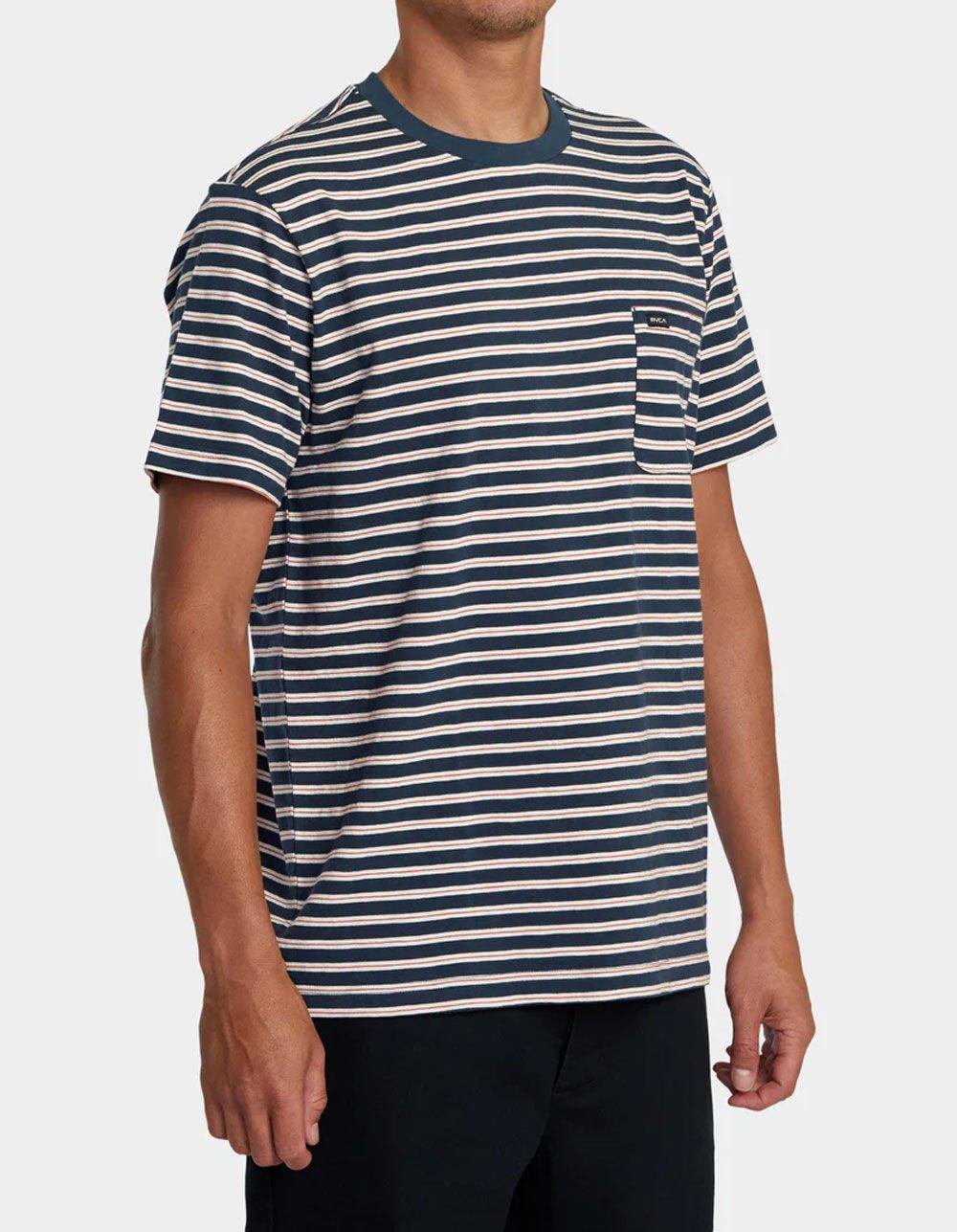 RVCA Magnolia Mens Stripe Pocket Tee - PETROL Product Image