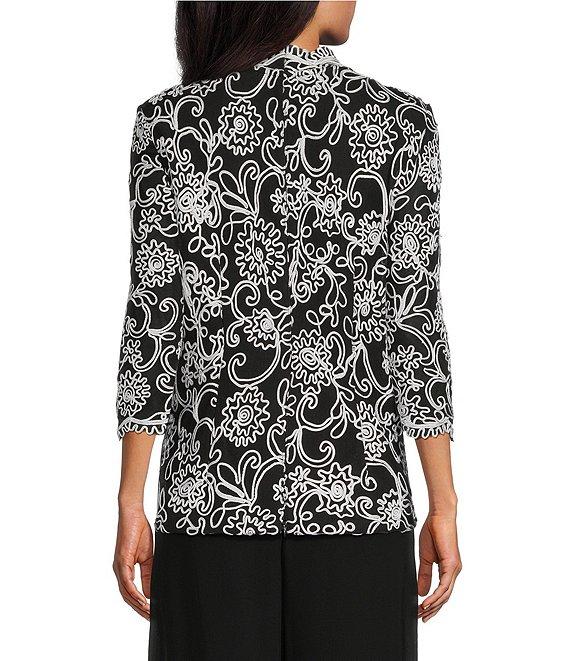 Alex Evenings Petite Size V-Neck Scalloped Lace Lined Embroidered Top Product Image