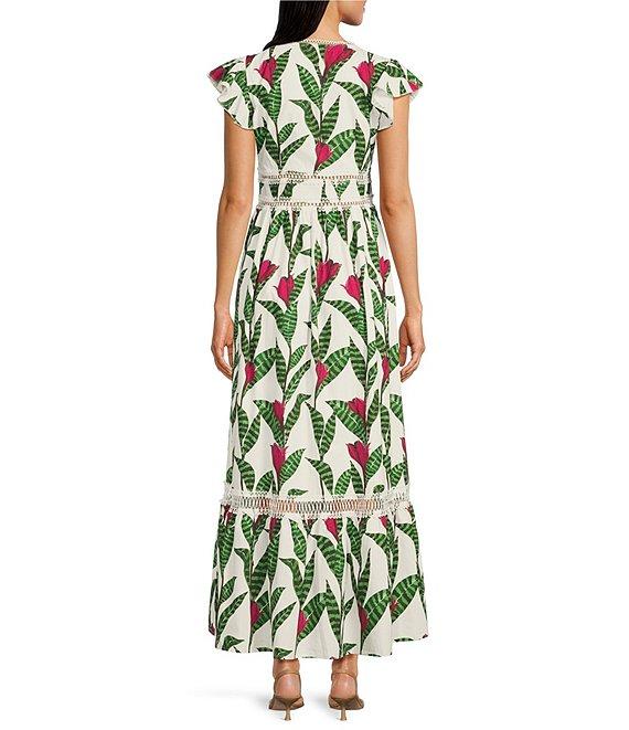 Layered With Love Poplin Floral Print V Neck Cap Flutter Sleeve A-Line Maxi Dress Product Image