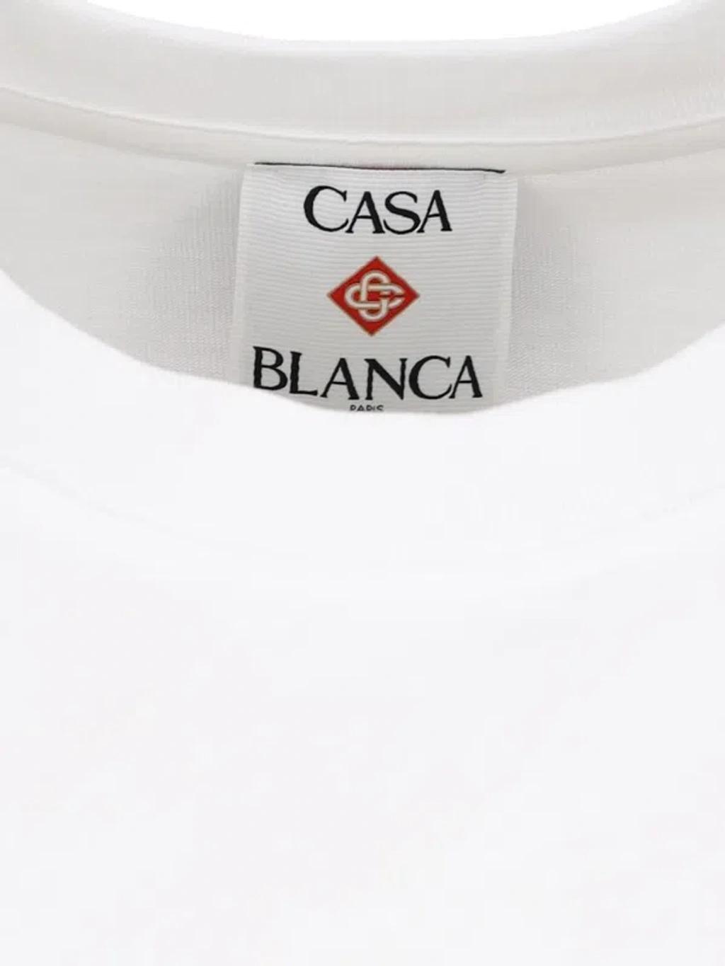 CASABLANCA T-shirt Girocollo Con Logo Sul Fronte In Cotone Bianca Uomo In Neutral Product Image