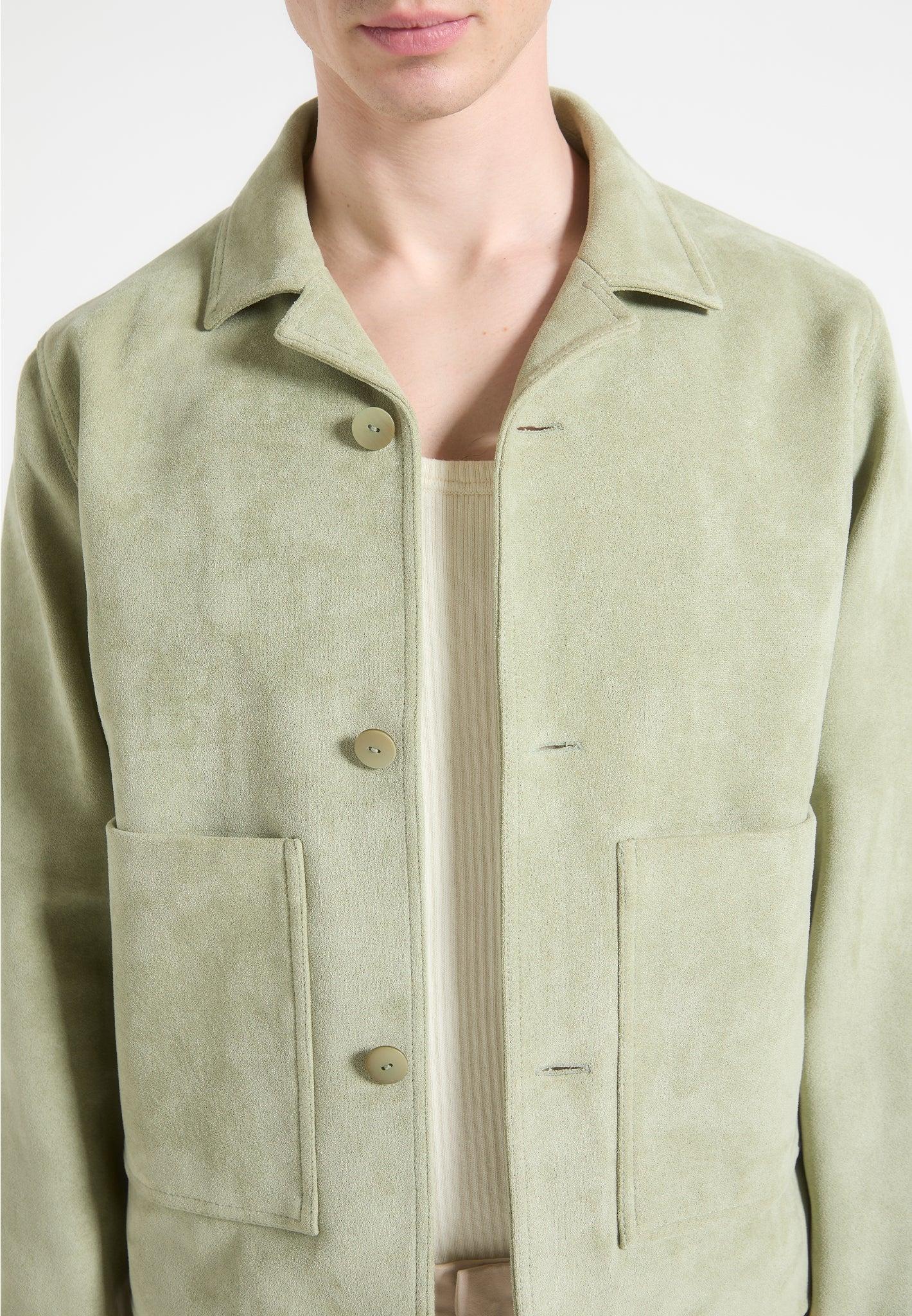 Michel - Suede Jacket with Revere Collar - Sage Male Product Image