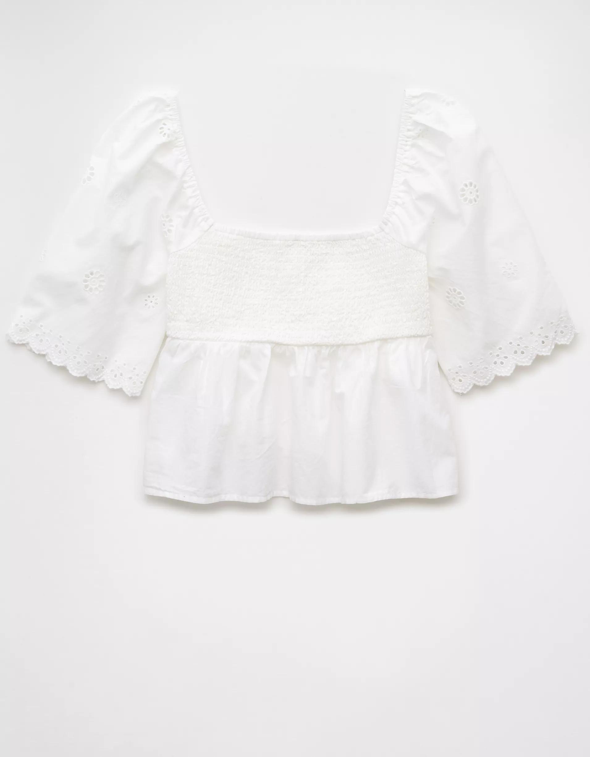 AE Flutter Sleeve Eyelet Babydoll Blouse Product Image