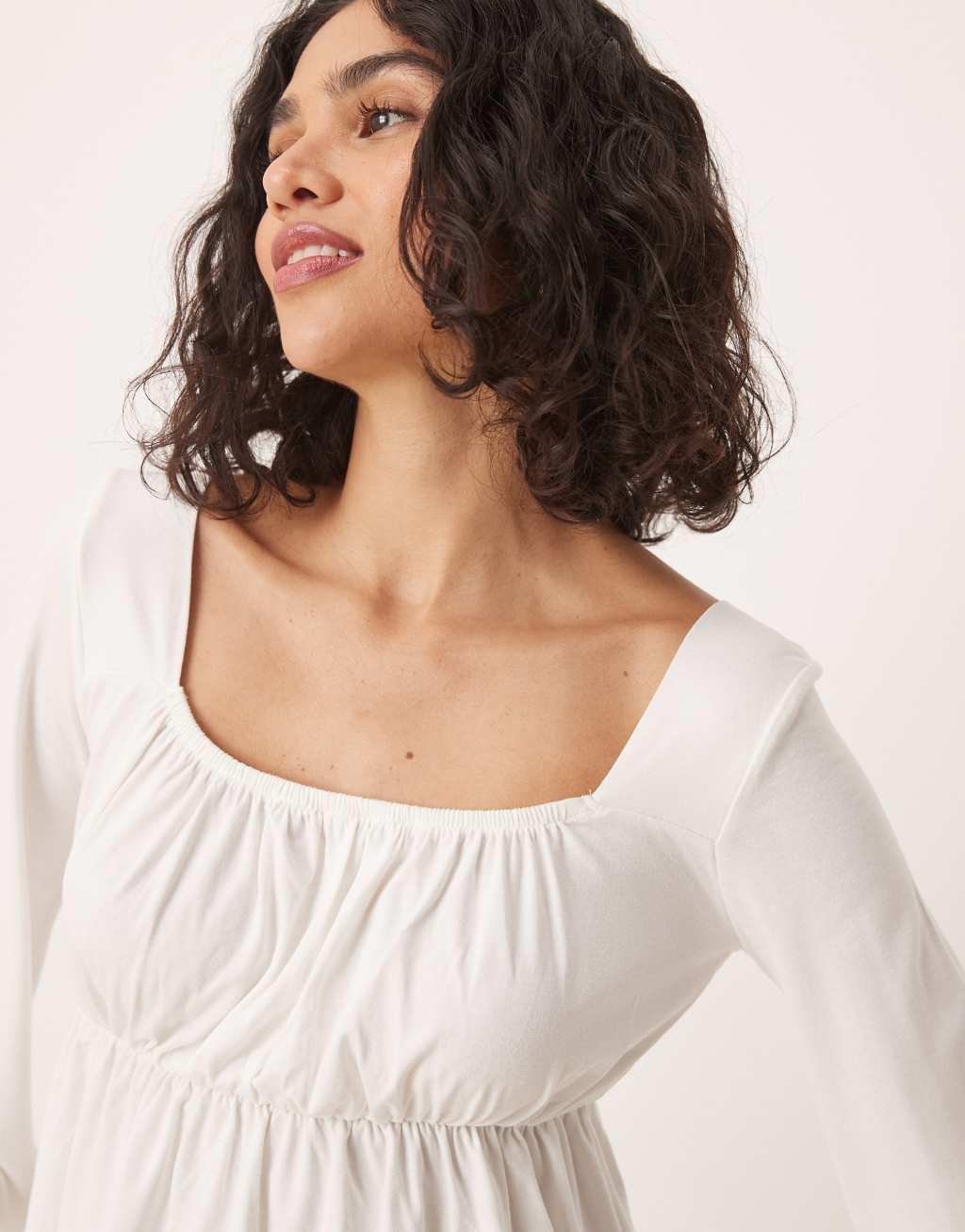 ASOS DESIGN fluted sleeve babydoll top in ivory Product Image
