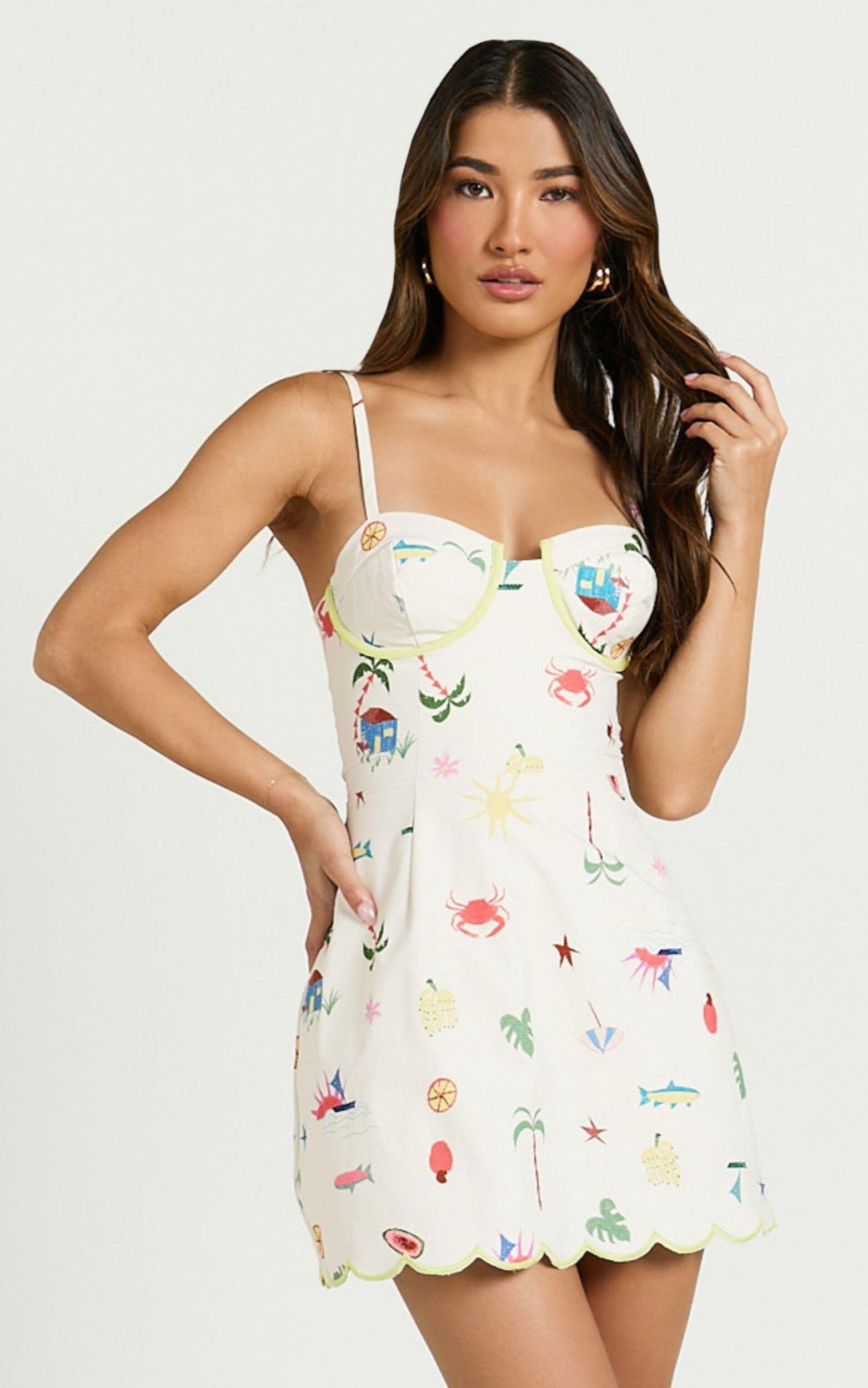 Amalie The Label - Kalista Bustier Tie Up Back Mini Dress in Tropical Oasis Print Product Image