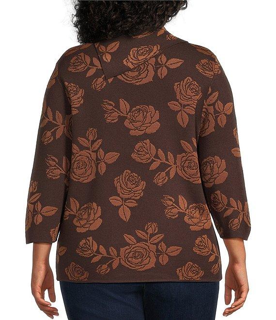 Leo & Nicole Plus Size Envelope Neck Long Sleeve Allover Rose Jacquard Sweater Product Image