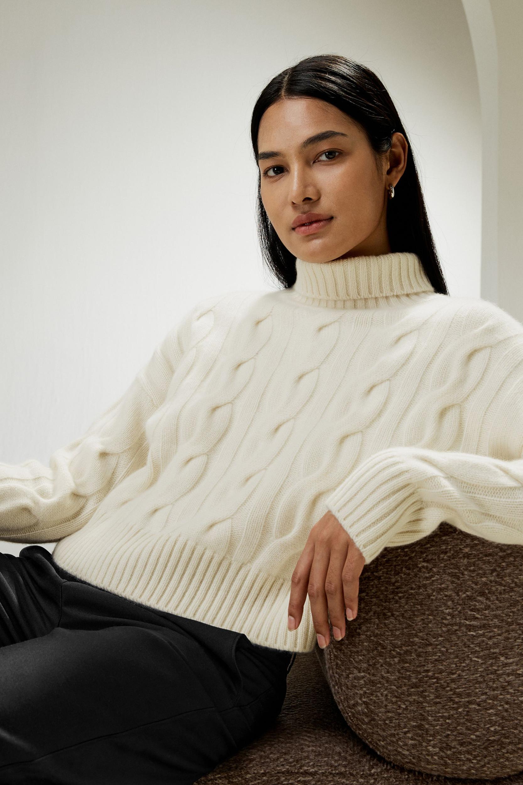Cable Knit Cashmere Turtleneck Sweater Product Image
