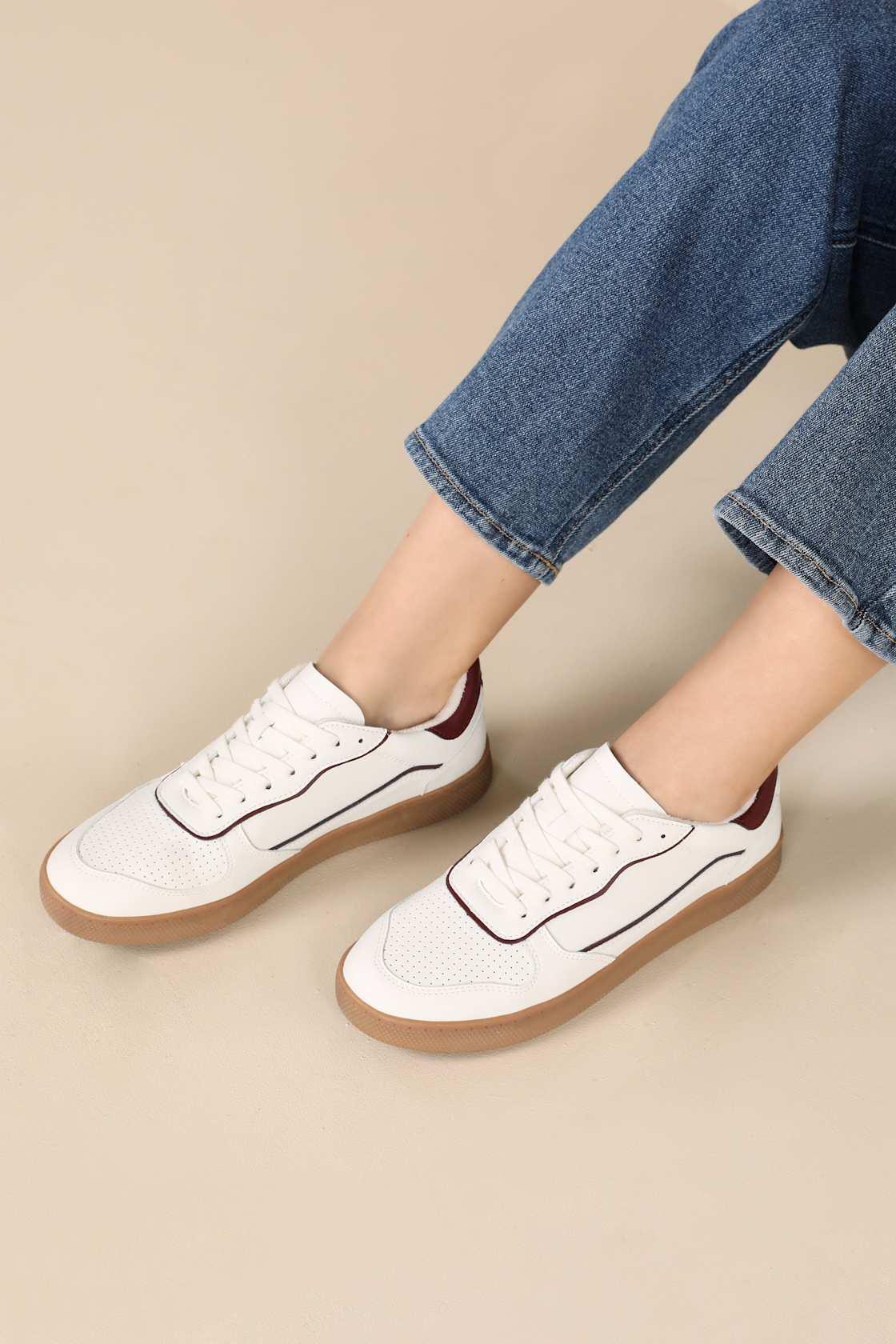 Callam White and Red Color Block Lace-Up Sneakers Product Image