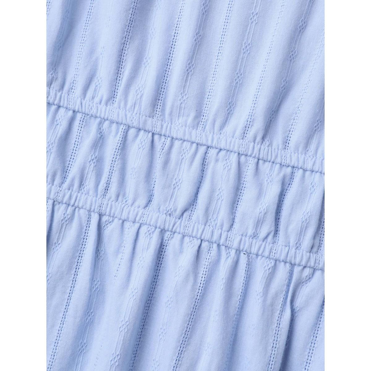 Plus Size Cotton Textured Neck-Tie Pockets Midi Dress LightBlue Women Round Neck Short sleeve Curvy BloomChic 28/5X Product Image