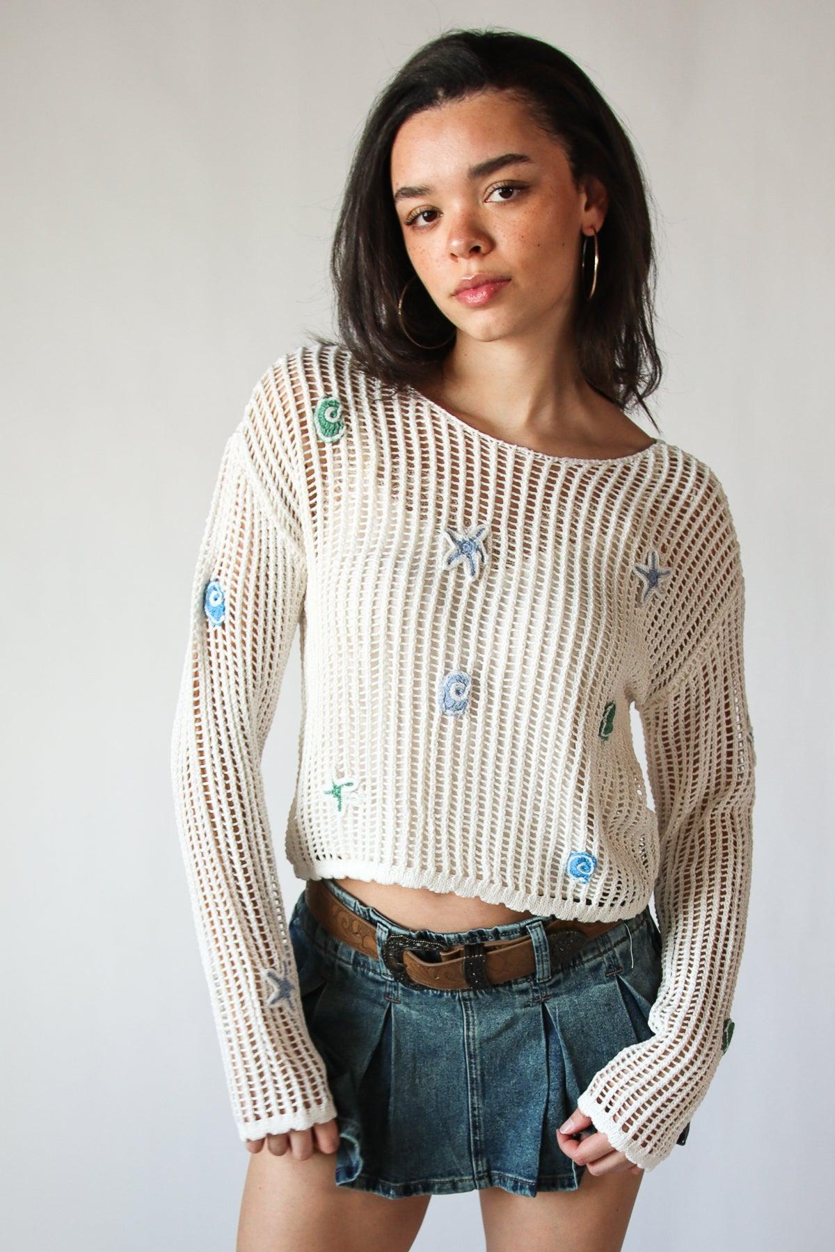 Seaside Crochet Mesh Sweater Product Image