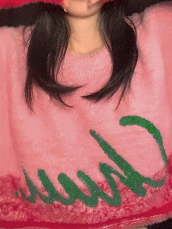 Contrast Color Jacquard Splice Loose Short Sweater Product Image