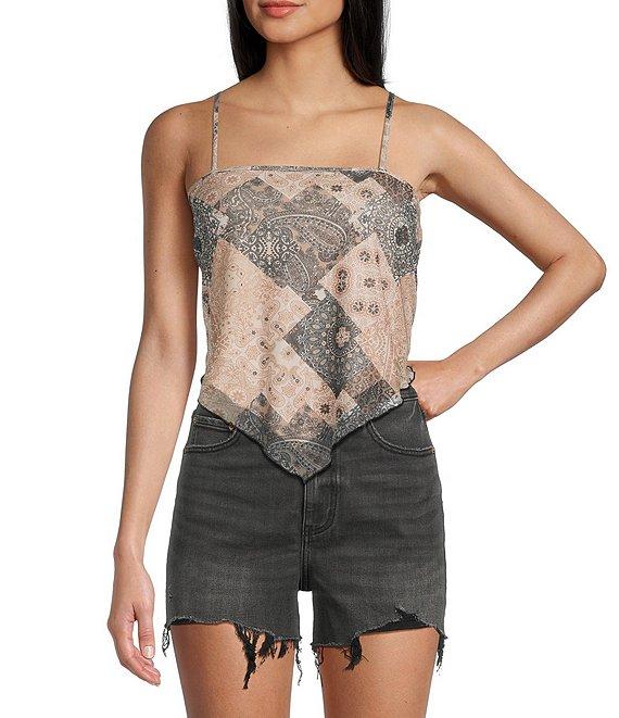 Honey & Sparkle Paisley Printed Mesh Handkerchief Hem Tank Top Product Image