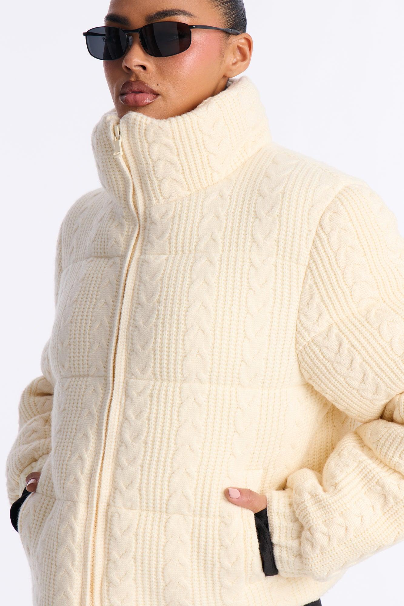 Aspen Vibes Cable Knit Puffer - Taupe Female Product Image