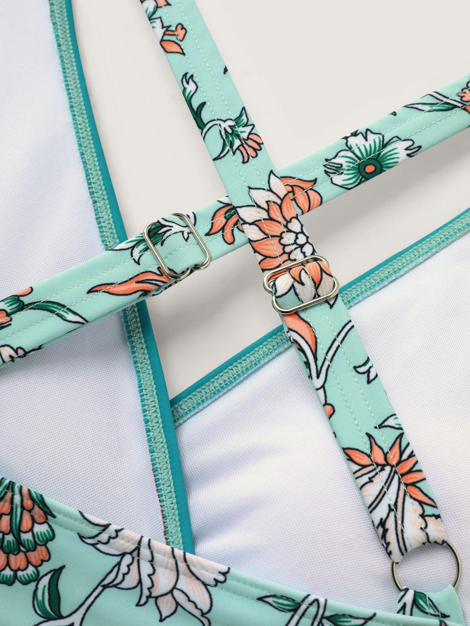 Floral Print Adjustable Tummy-Control One-Piece Swimsuit Female Product Image