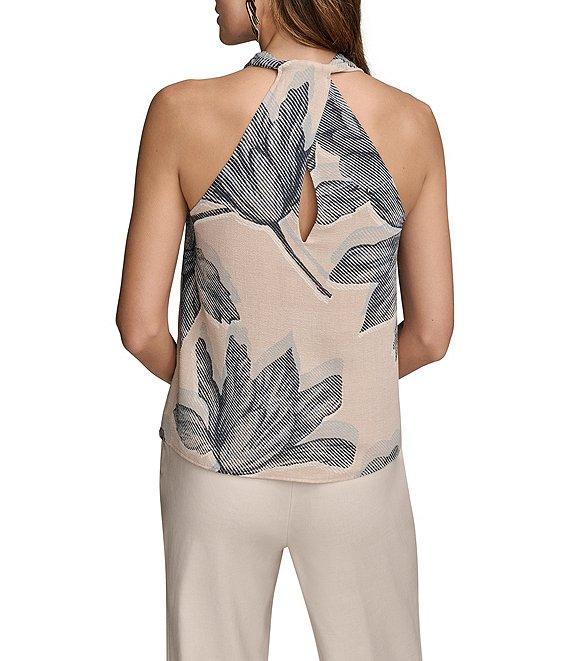 Donna Karan Printed V-Neck Sleeveless Halter Top Product Image