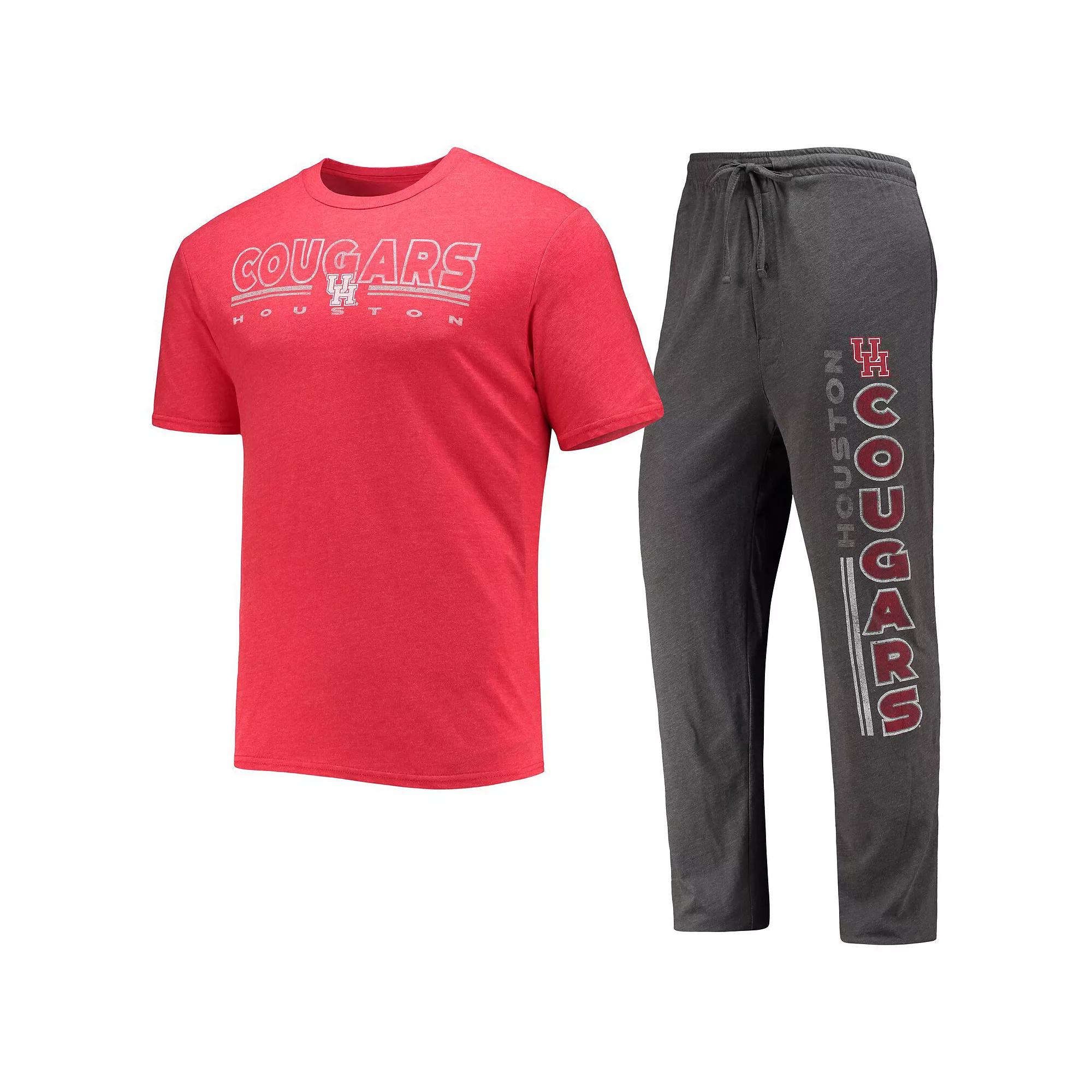 Men's Concepts Sport Heathered Charcoal/Red Houston Cougars Meter T-Shirt & Pants Sleep Set,  Product Image