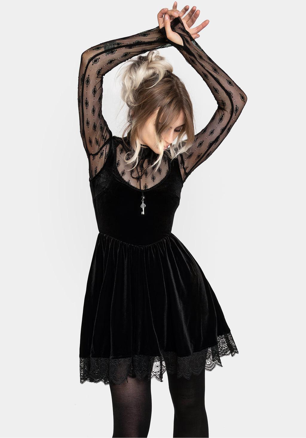 Orbweb Lace Hem Velour Mini Dress Product Image