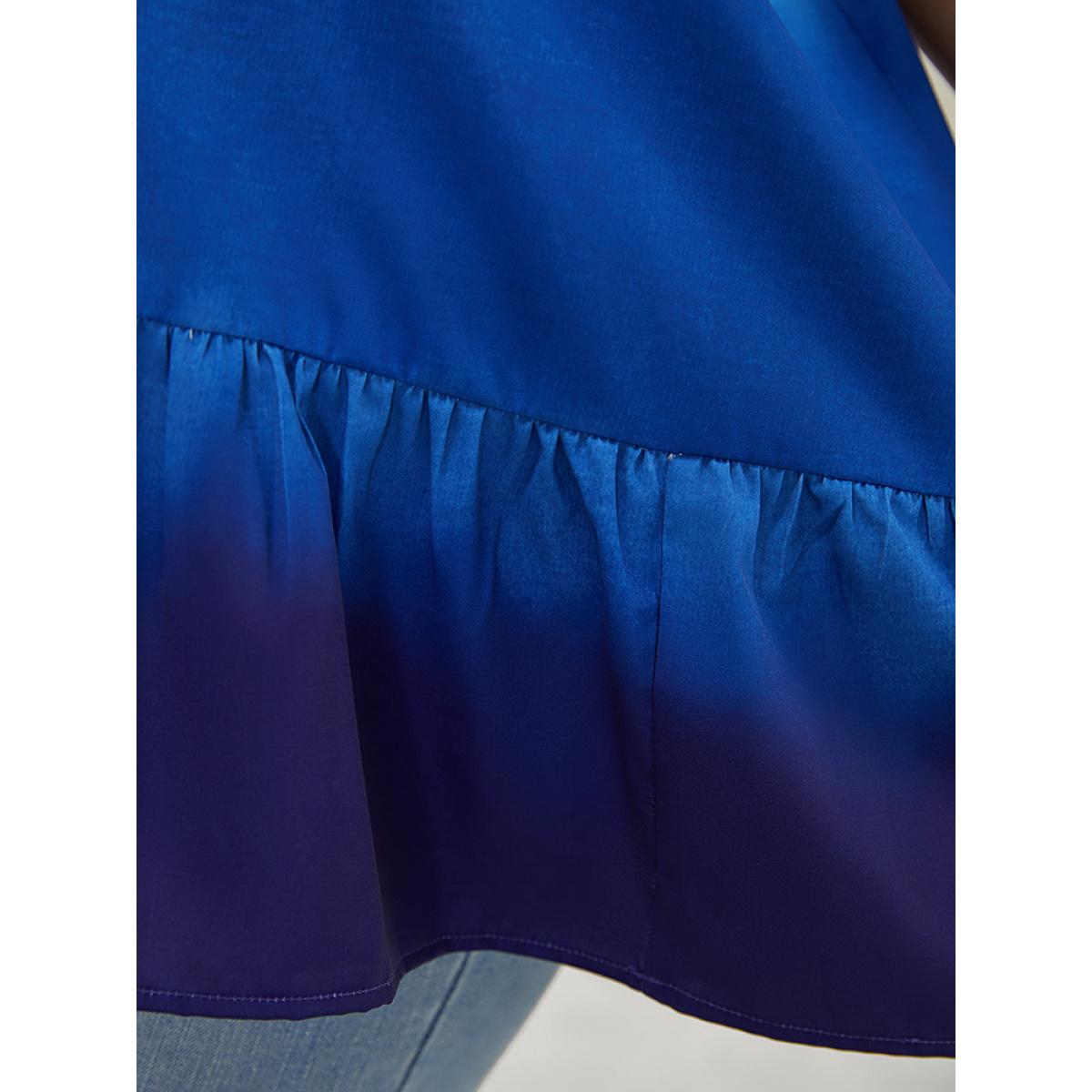 Plus Size Cerulean Tie Dye Frill Trim Mock Neck Ruffle Asymmetrical Hem Blouse Women Vacation Half Sleeve Mock Neck Dailywear Blouses BloomChic 22-24/3X Product Image