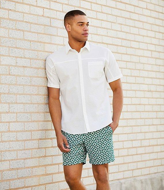 Murano Shape of Water Collection Slim Fit Pieced Seersucker Short Sleeve Woven Shirt Product Image