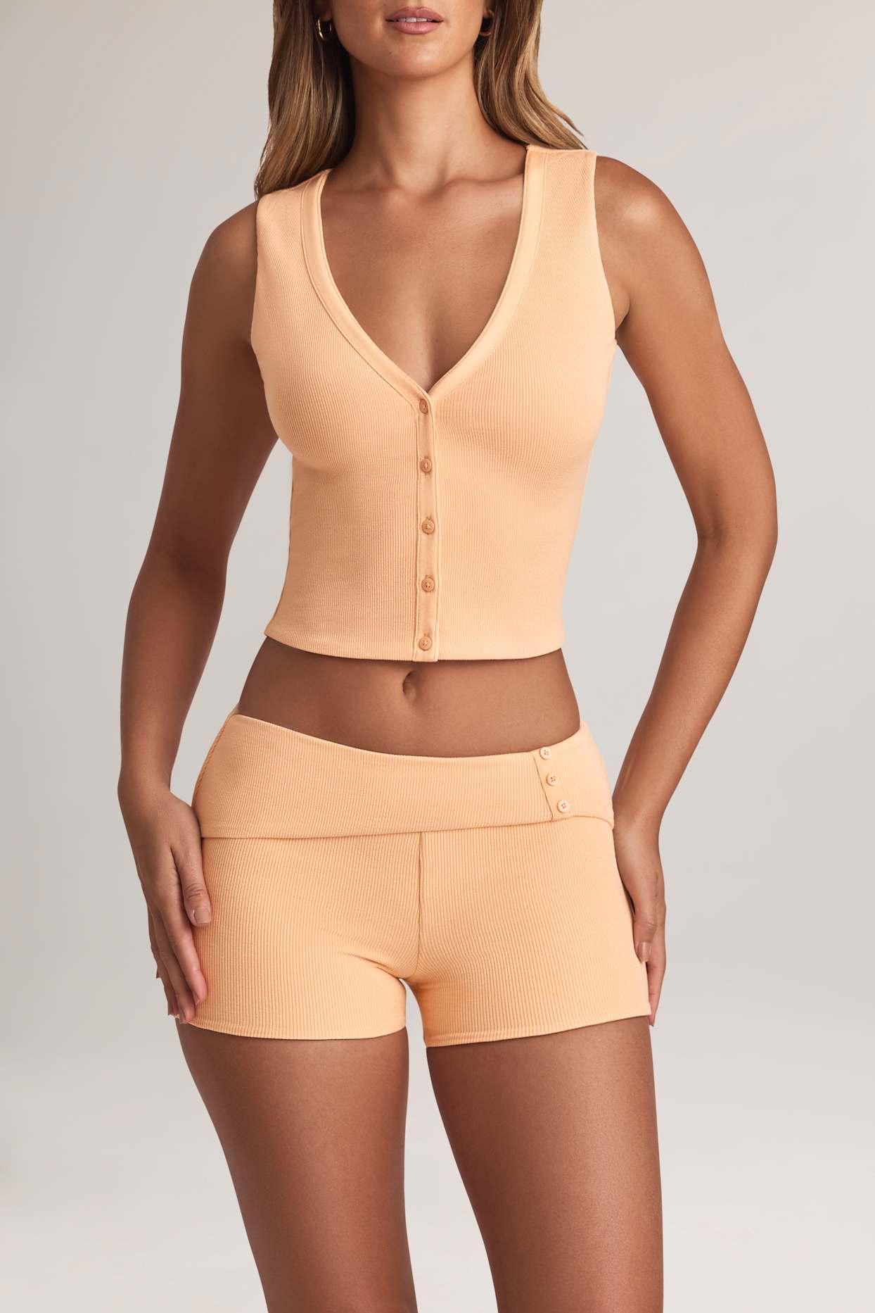 Modal Ribbed Button-Up Vest Top in Peach Product Image