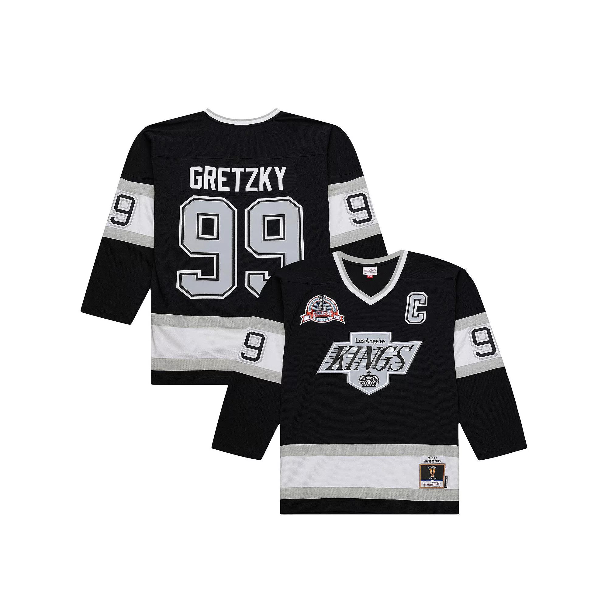 Men's Mitchell & Ness Wayne Gretzky Black Los Angeles Kings Big & Tall 1992/93 Blue Line 2.0 Jersey, Size: 5XLT, Kgs Black Product Image