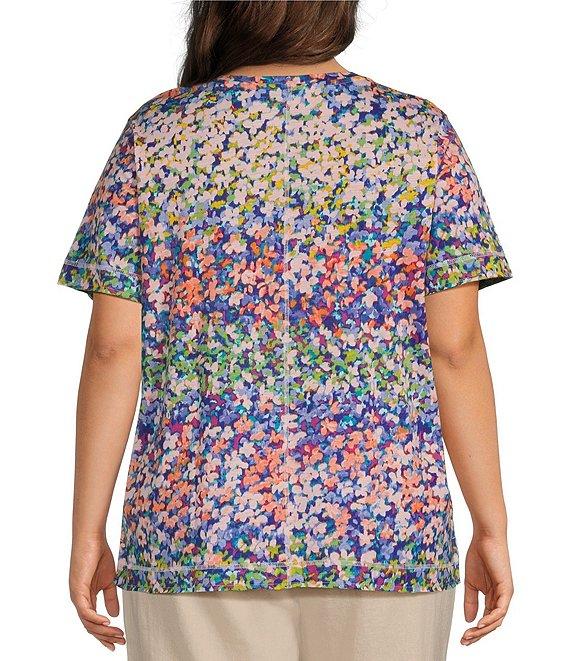 Westbound Plus Size Floral Rainbow Short Sleeve Crew Neck Top Product Image