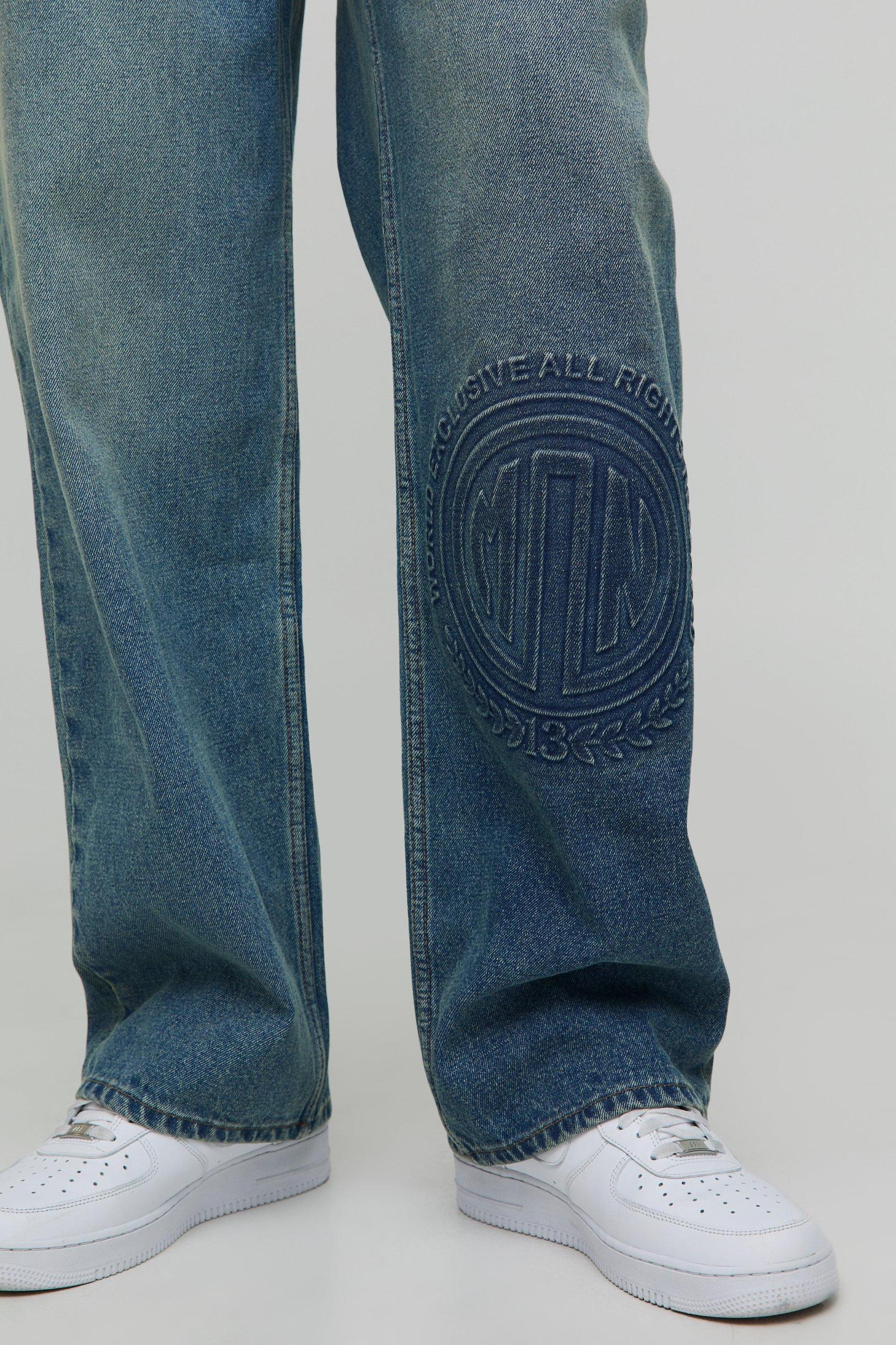 Tall Relaxed Fit Embossed Jeans | boohooMAN USA Product Image