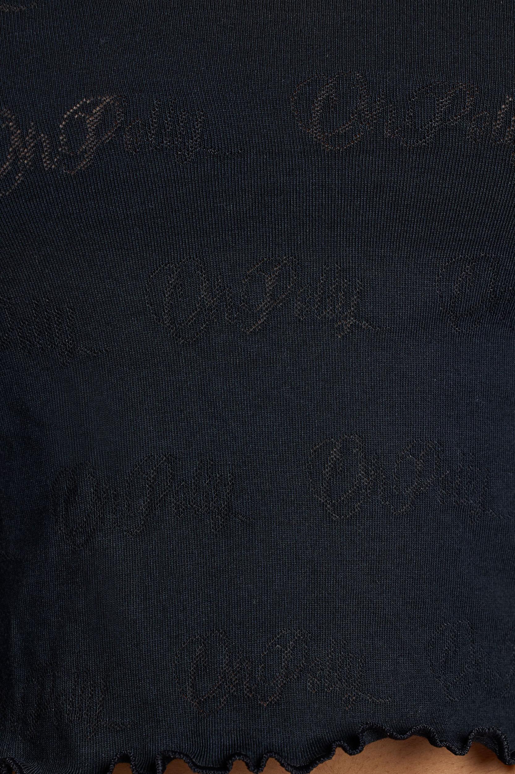 Long Sleeve Scoop Neck Pointelle Crop Top in Black Female Product Image