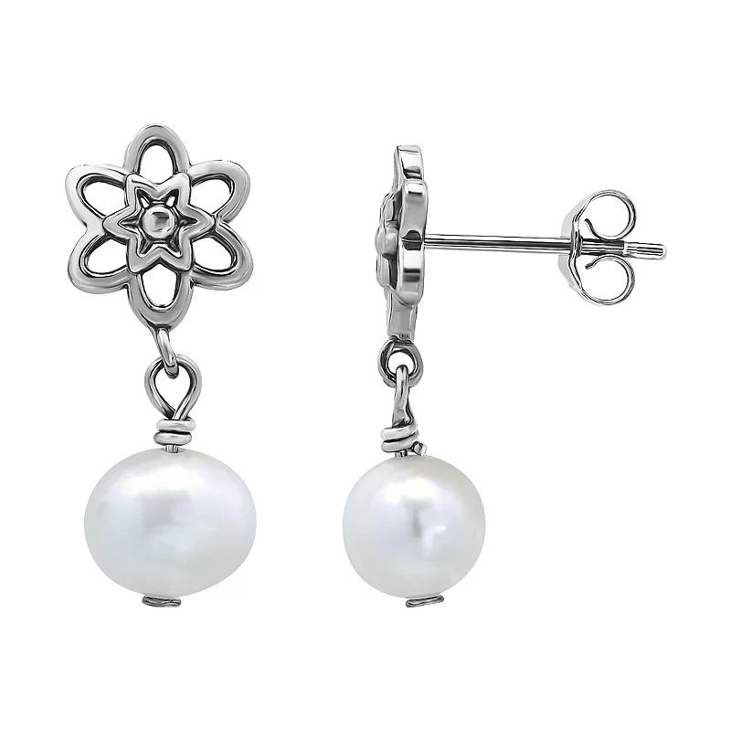 Aleure Precioso Sterling Silver Freshwater Cultured Pearl Drop Celestial Post Earrings, Women's, Silver Tone Product Image