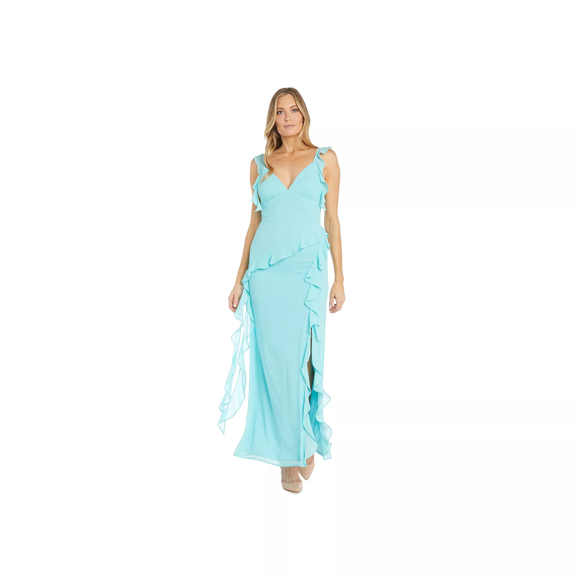Women's R&M Richards Crepe Chiffon Ruffle Sleeve Flowy Maxi Dress,  Product Image