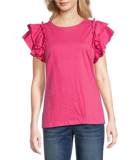 APNY Slub Crew Neck Ruffled Cap Sleeve Tee Product Image