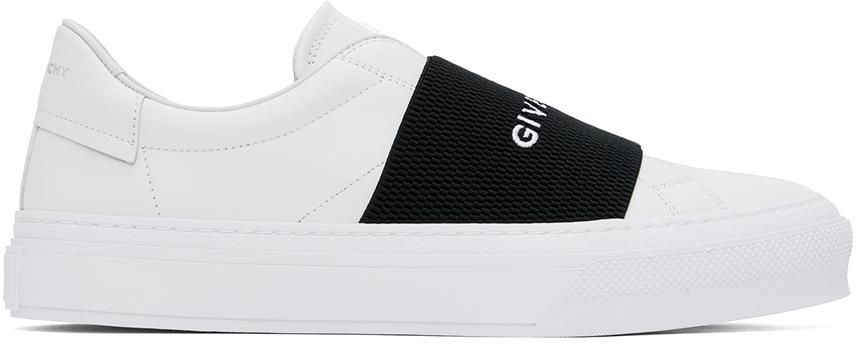 GIVENCHY Logo-embroidered Slip-on Leather Sneakers In White Black Product Image