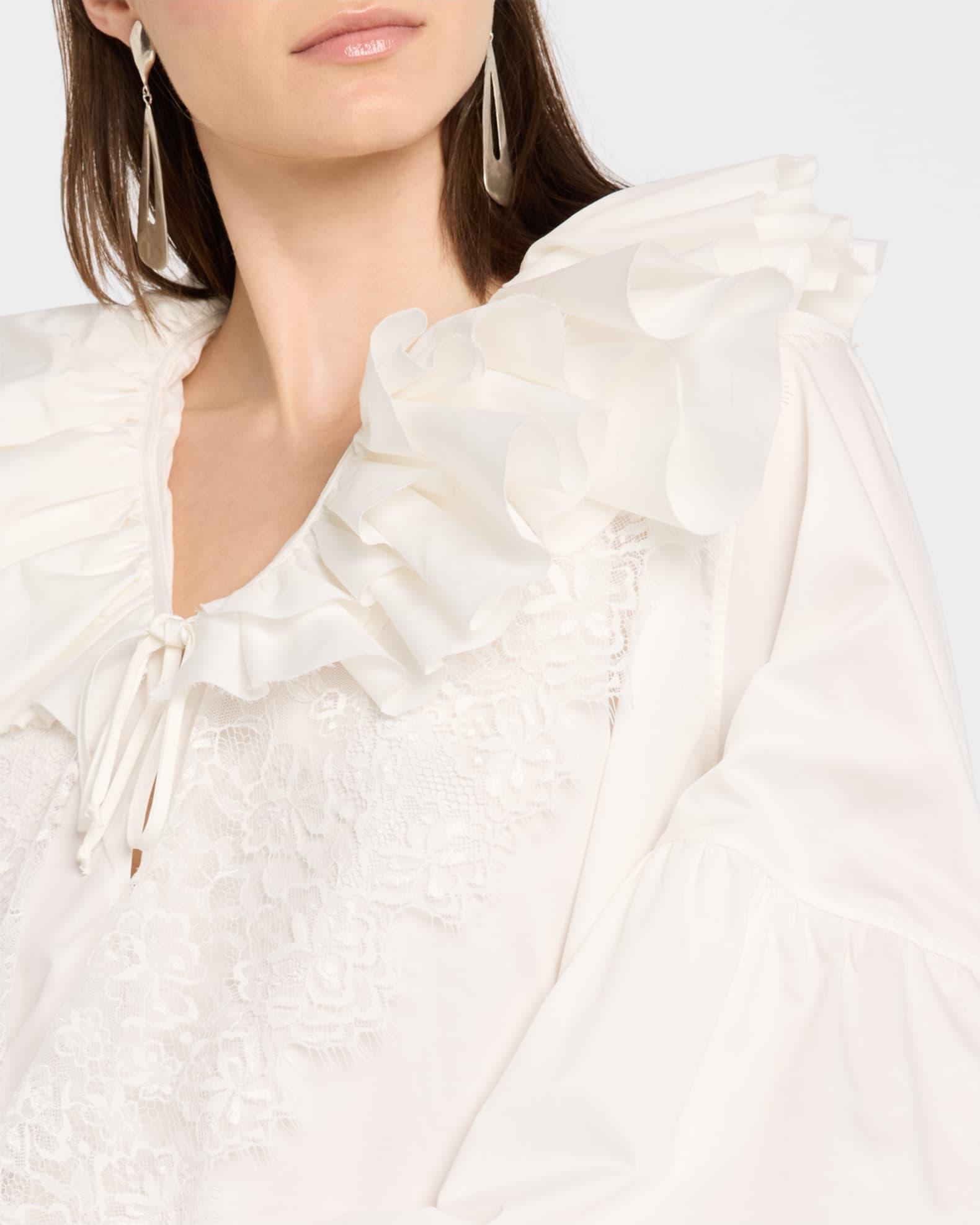 Long-Sleeve Frilled Lace Shirt Product Image