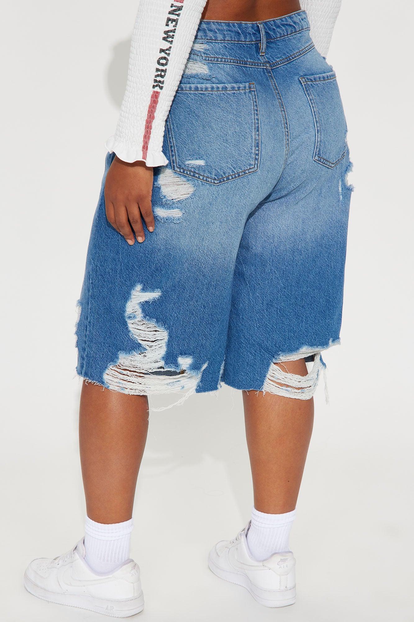 Back In Time Ripped Non Stretch Denim Jorts - Dark Wash Product Image