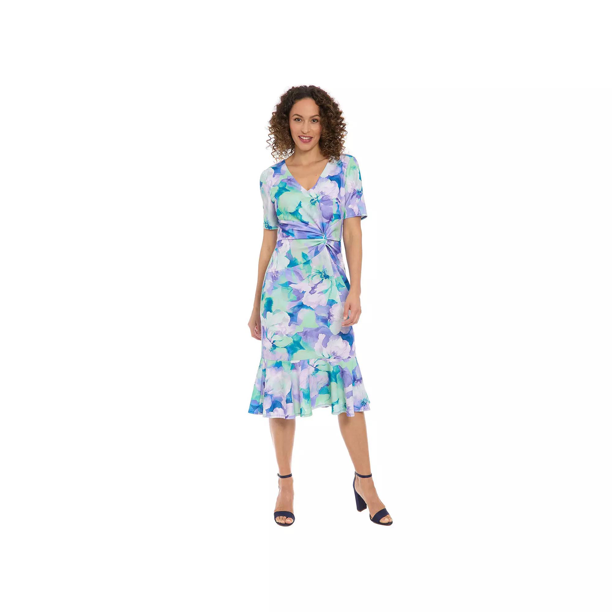 Petite London Times Short Sleeve Side Twist Midi Dress, Women's, Size: 12 Petite, Blue Product Image