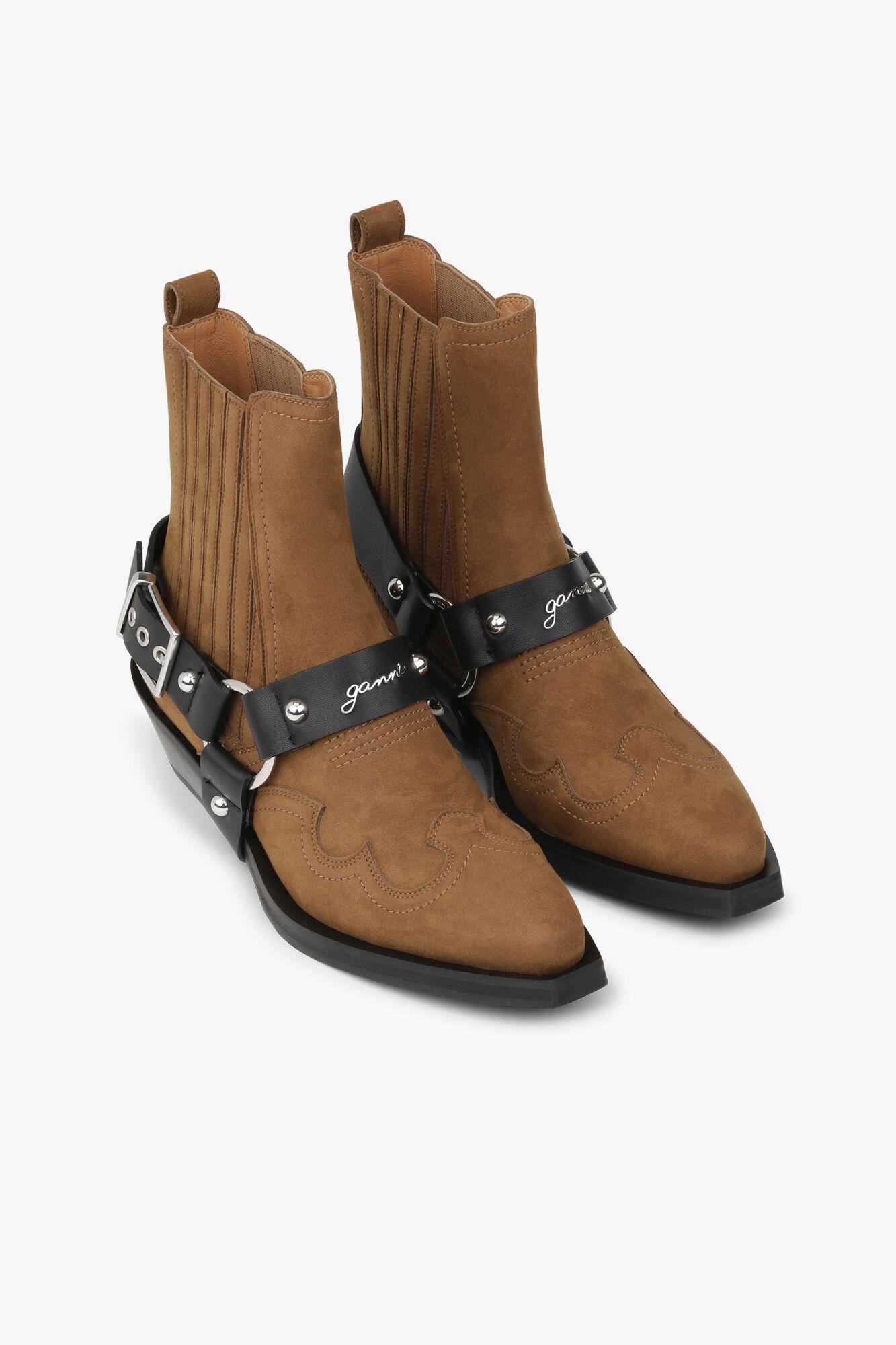 Brown Suede Low Cut Western Chelsea Boots Product Image