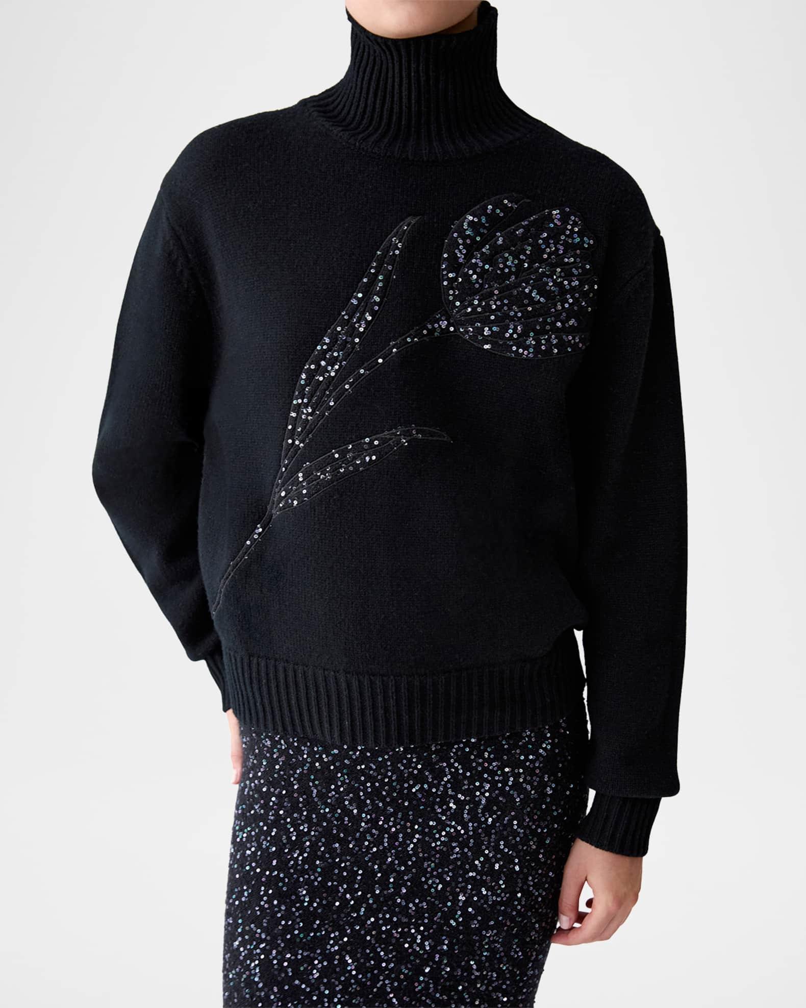 Turtleneck Paillette Rose Wool-Cashmere Sweater Product Image