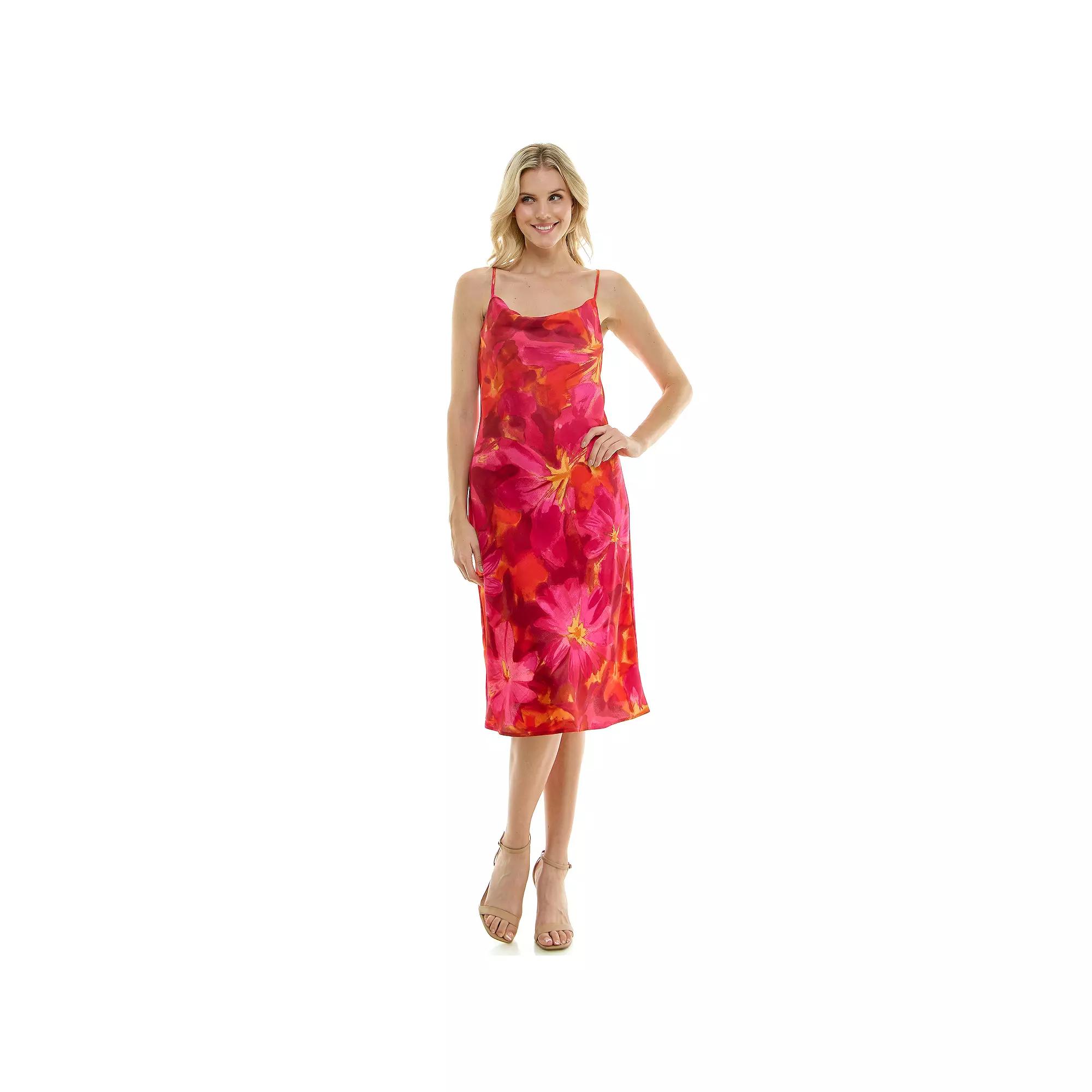 Women's Luxology Scoop Neck Satin Slip Dress, Size: Large, Pink Orange Gold Product Image
