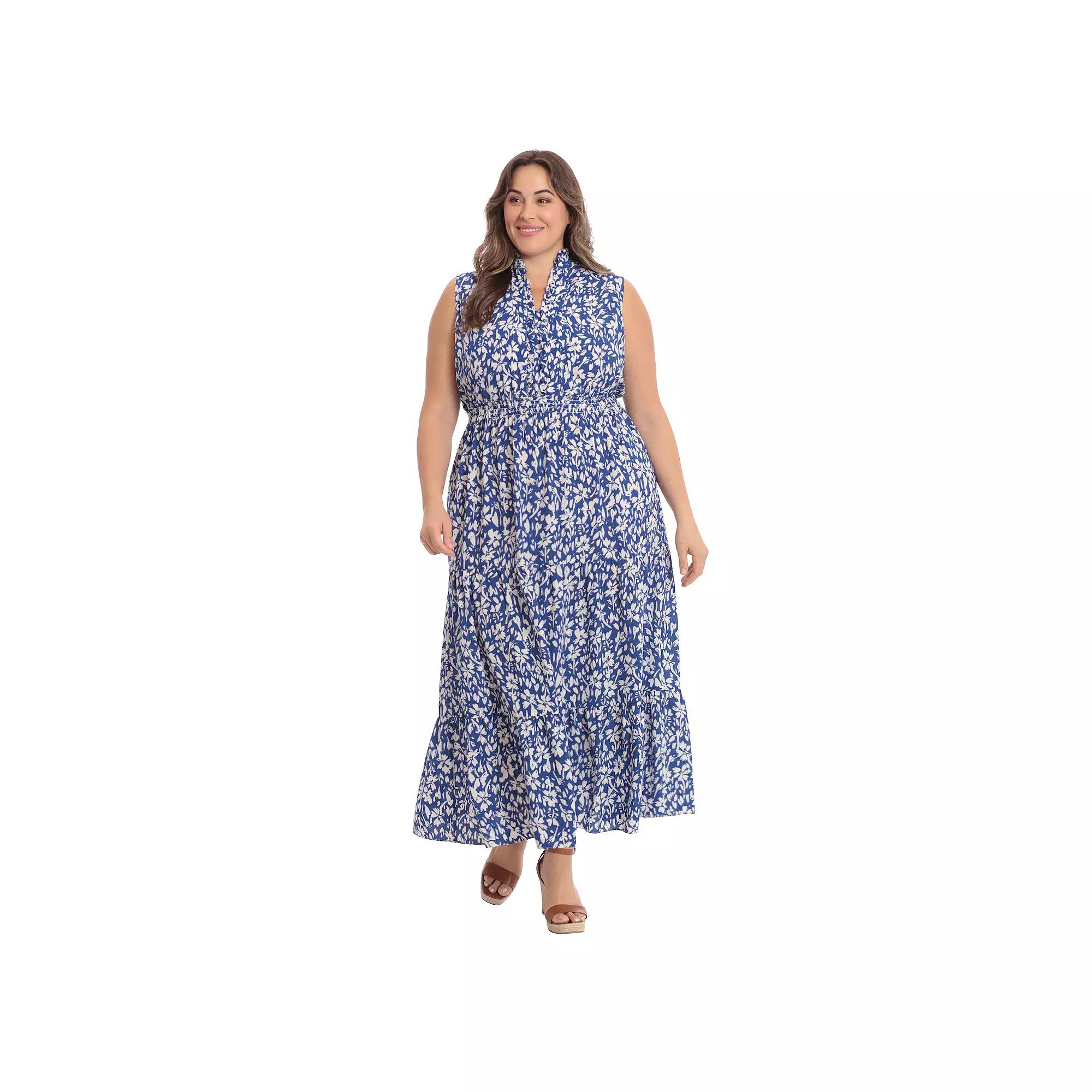 Plus Size London Times Ruffle Neck Maxi Dress, Womens Product Image